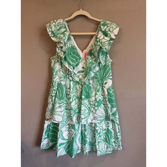 Lilly Pulitzer Dresses & Skirts - NEW Lilly Pulitzer Green Floral Ritamarie Ruffle Short‎ Dress Size 12 Resort
